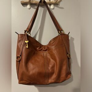 Fossil Brown Leather Tote Bag